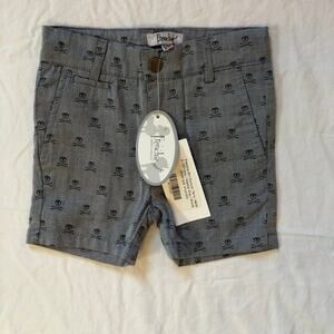 Frenchie Mini Couture NWT Boys Heather Gray Skull Crossbones Shorts - 9-12 Month